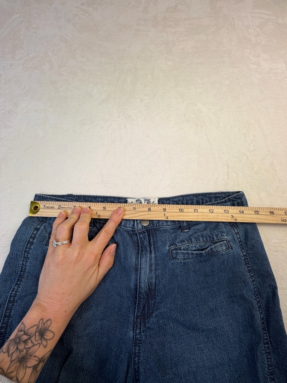 We The Free Wide Leg Cropped Jeans Raw Hem Blue Boho Festival 27 hippie petite - Picture 8 of 10